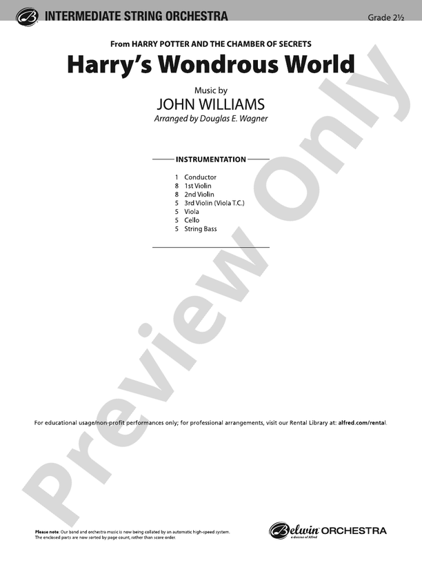 Harry's Wondrous World (from Harry Potter and the Chamber of Secrets) – String Orchestra Conductor Score & Parts (Digital Download)