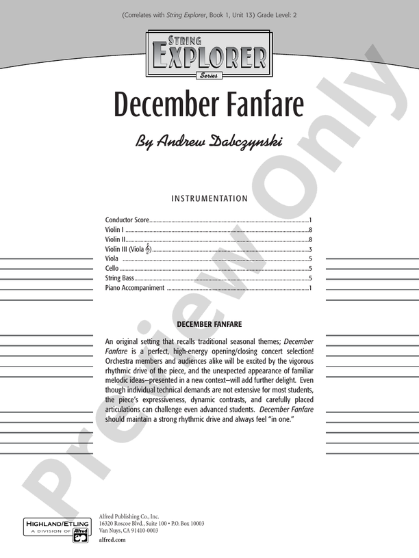 December Fanfare – String Orchestra Conductor Score & Parts (Digital Download)