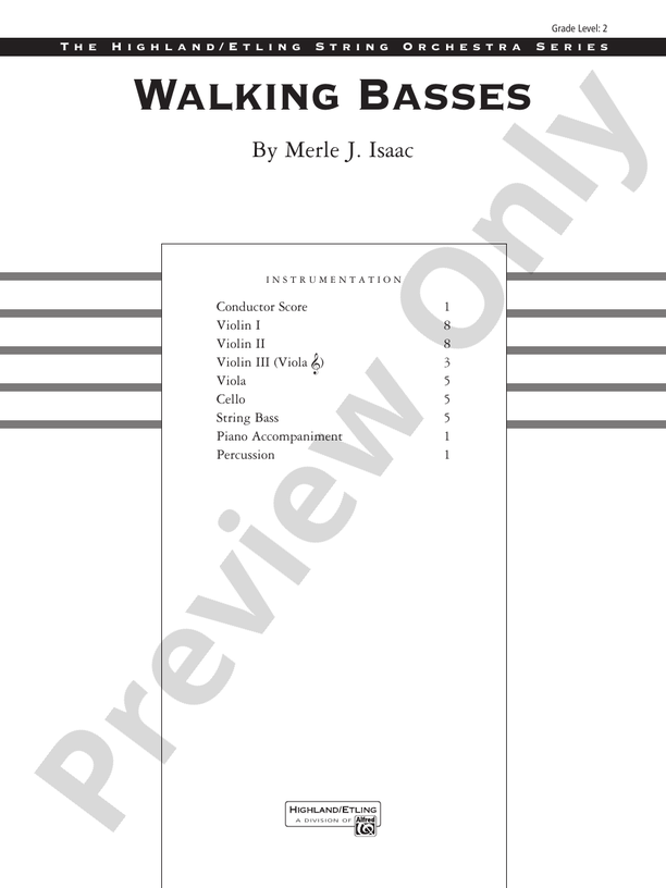 Walking Basses – String Orchestra Conductor Score & Parts (Digital Download)