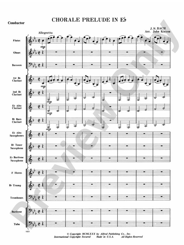 Chorale Prelude in E-Flat - Concert Band Conductor Score & Parts (Digital Download)