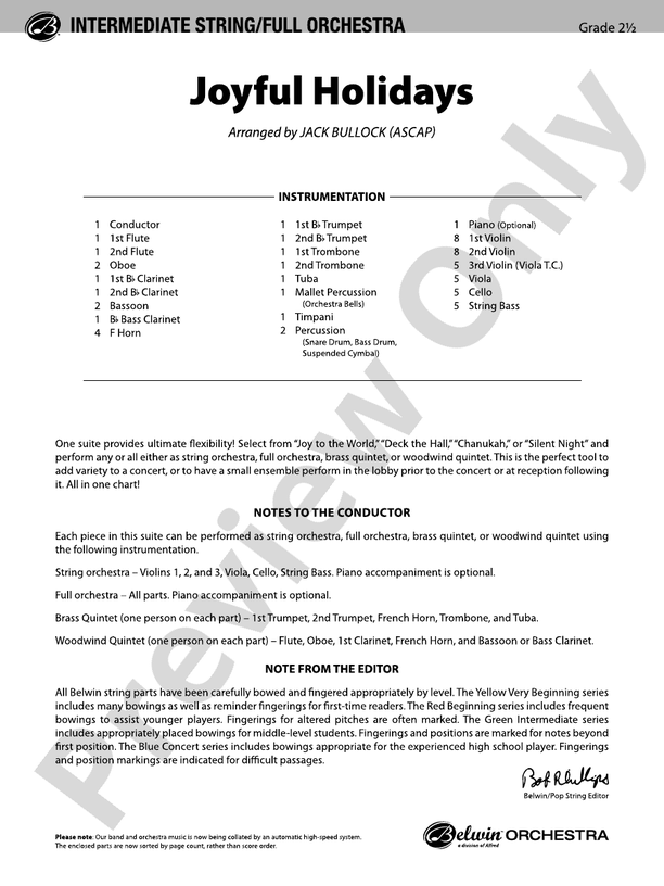 Joyful Holidays – Full Orchestra Conductor Score & Parts (Digital Download)