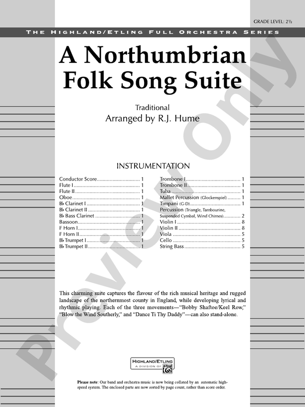 A Northumbrian Folk Song Suite – Full Orchestra Conductor Score & Parts (Digital Download)