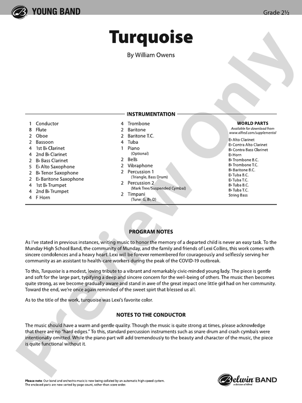 Turquoise – Concert Band Conductor Score & Parts (Digital Download)