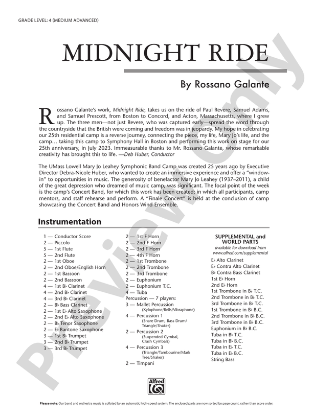 Midnight Ride - Concert Band Conductor Score & Parts (Digital Download)