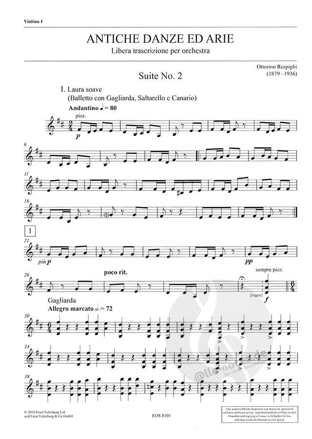 ANCIENT AIRS AND DANCES SUITE NO 2 - VIOLIN 1 PART - RESPIGHI - ORCHESTRA - EULENBURG