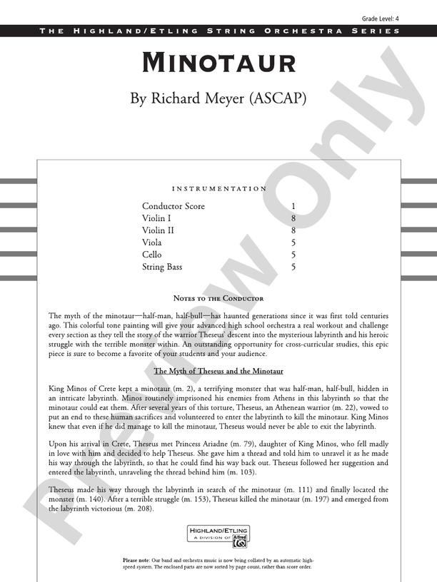 Minotaur – String Orchestra Conductor Score & Parts (Digital Download)