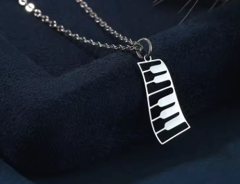 Curved Keyboard Pendant and Chain Silver