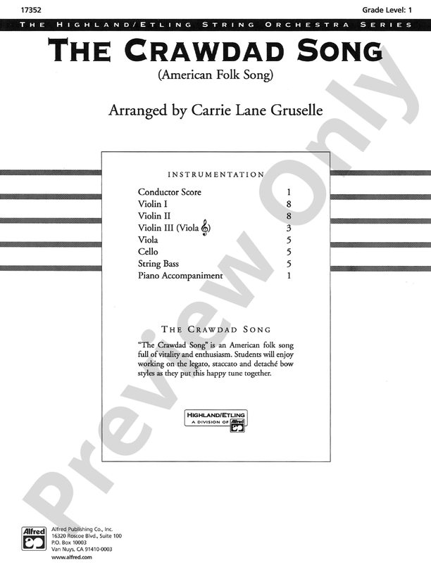 The Crawdad Song – String Orchestra Conductor Score & Parts (Digital Download)