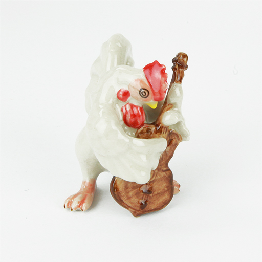 Hen Chicken Playing the Bass Porcelain Figurine