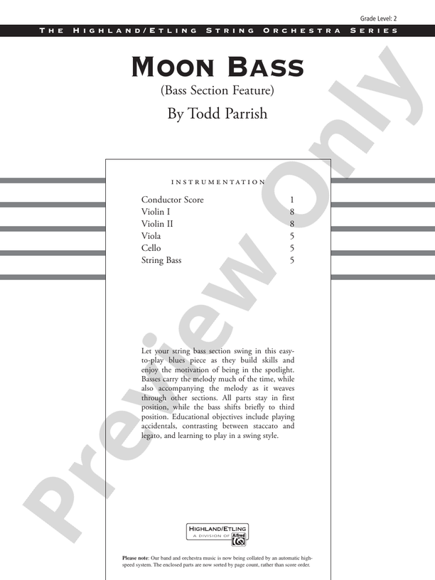 Moon Bass – String Orchestra Conductor Score & Parts (Digital Download)