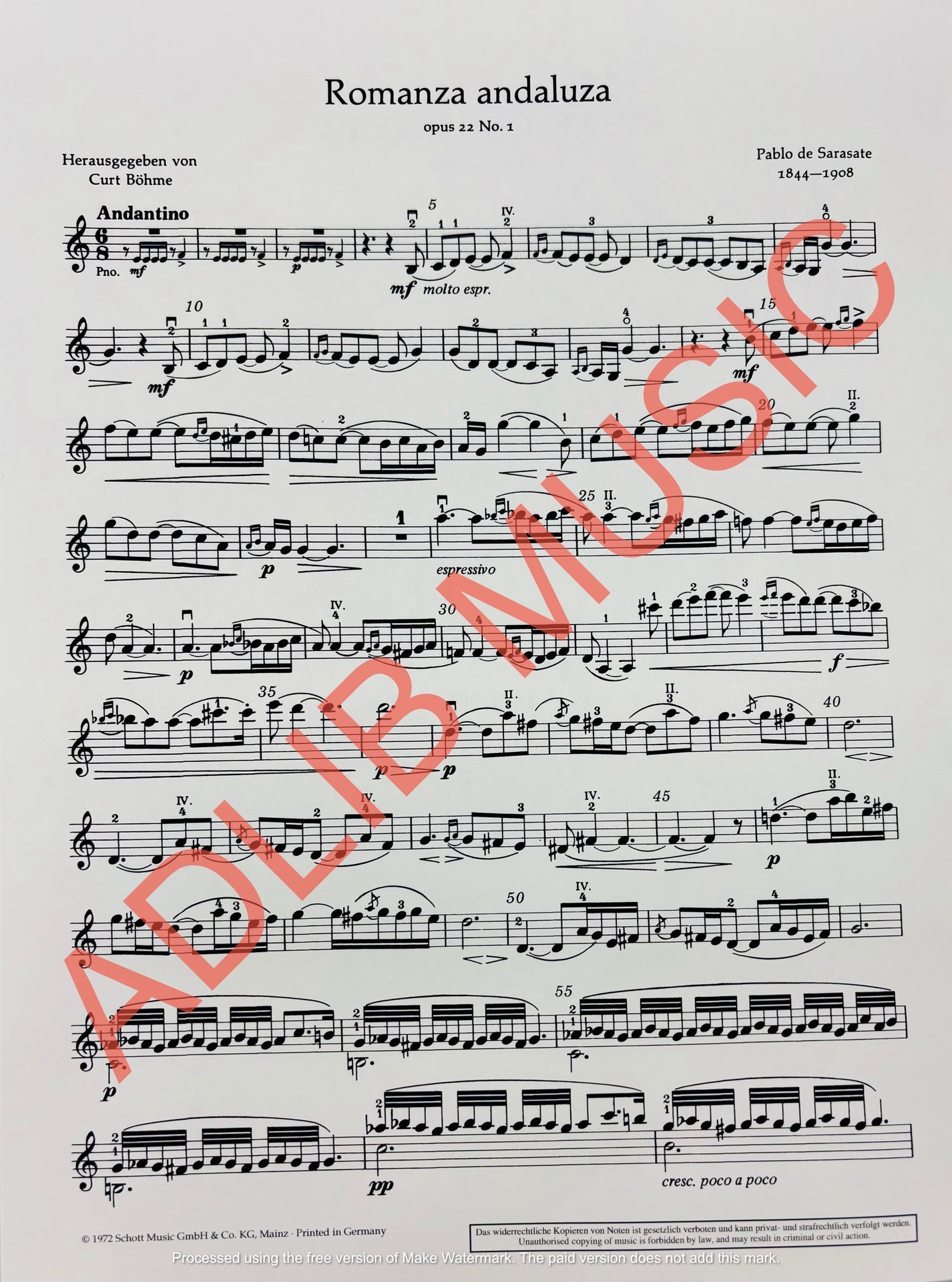 Romanza Andaluza Op 22 No 1 Violin