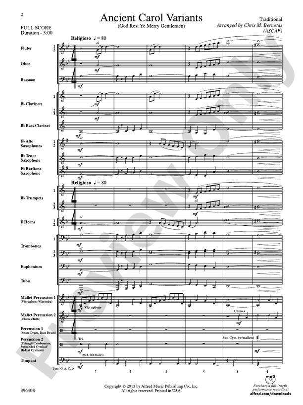 Ancient Carol Variants - Concert Band Conductor Score & Parts (Digital Download)