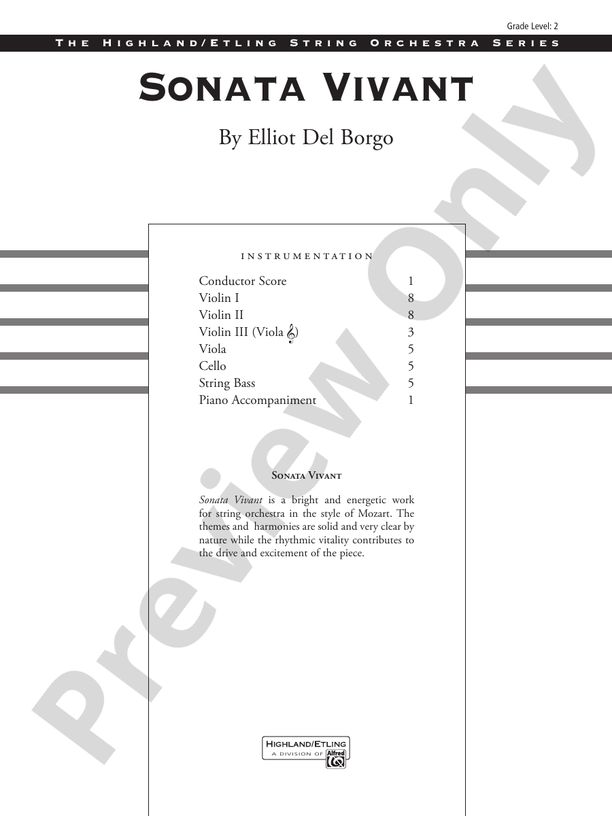 Sonata Vivant – String Orchestra Conductor Score & Parts (Digital Download)