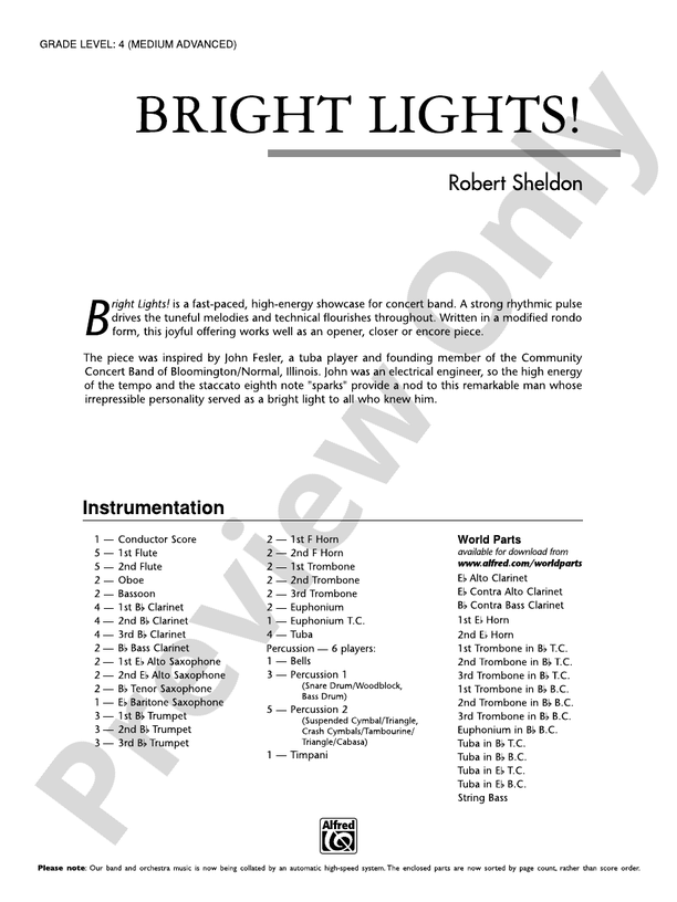 Bright Lights! - Concert Band Conductor Score & Parts (Digital Download)
