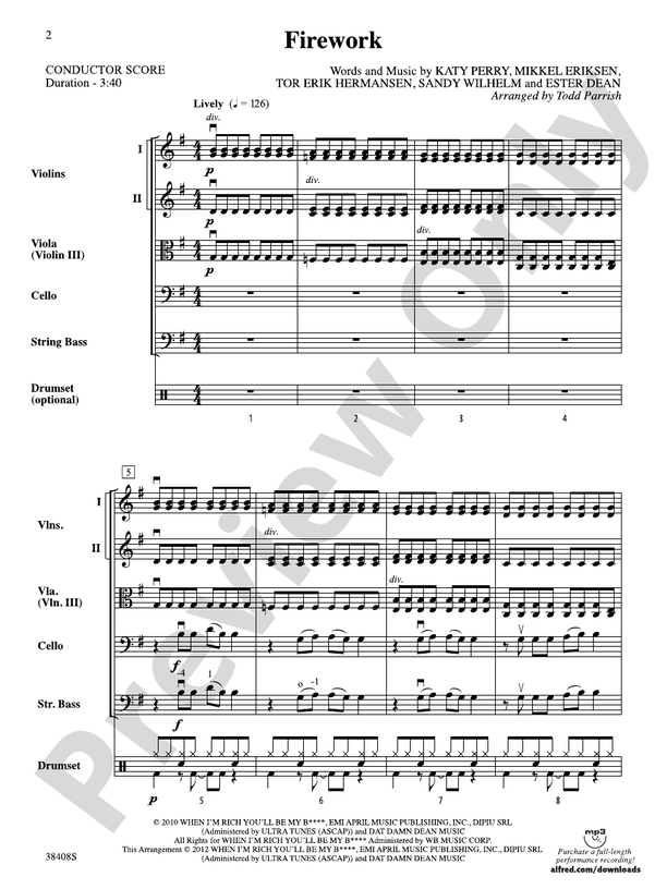Firework - String Orchestra Conductor Score & Parts (Digital Download)