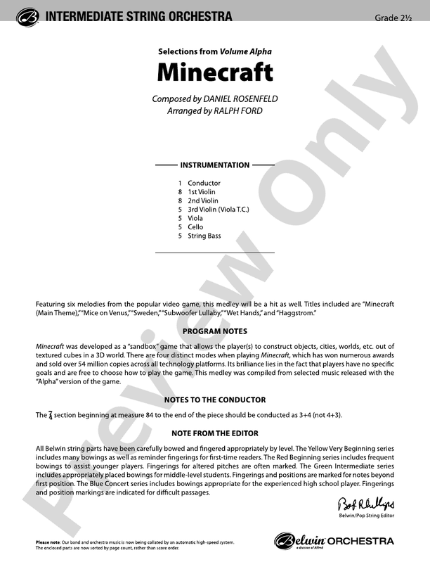 Minecraft – String Orchestra Conductor Score & Parts (Digital Download)