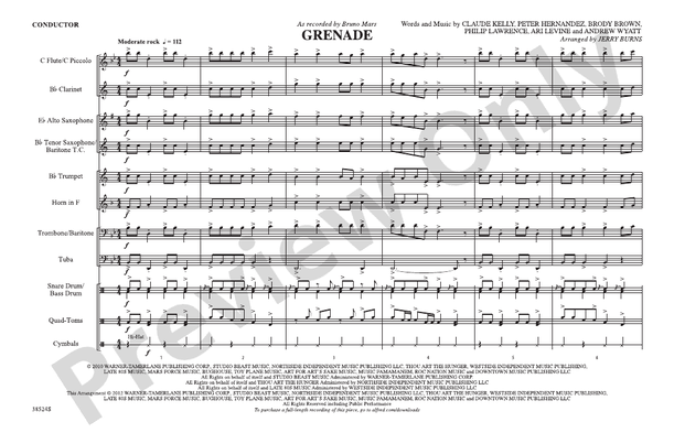 Grenade – Marching Band Conductor Score & Parts (Digital Download)