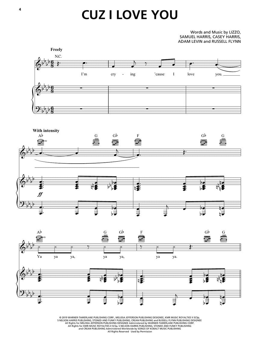Lizzo - Cuz I Love You - Piano/Vocal/Guitar PVG Hal Leonard 304758