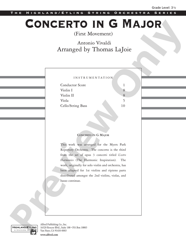 Concerto in G Major – String Orchestra Conductor Score & Parts (Digital Download)