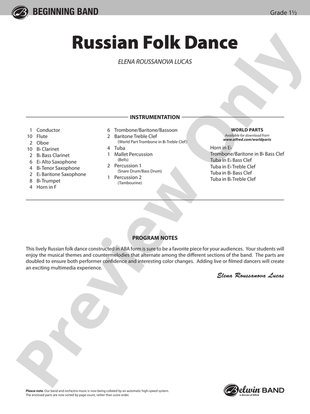 Russian Folk Dance - Concert Band Conductor Score & Parts (Digital Download)