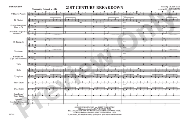 21st Century Breakdown – Marching Band Conductor Score & Parts (Digital Download)