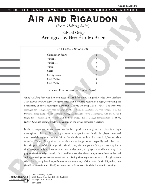 Air and Rigaudon – String Orchestra Conductor Score & Parts (Digital Download)