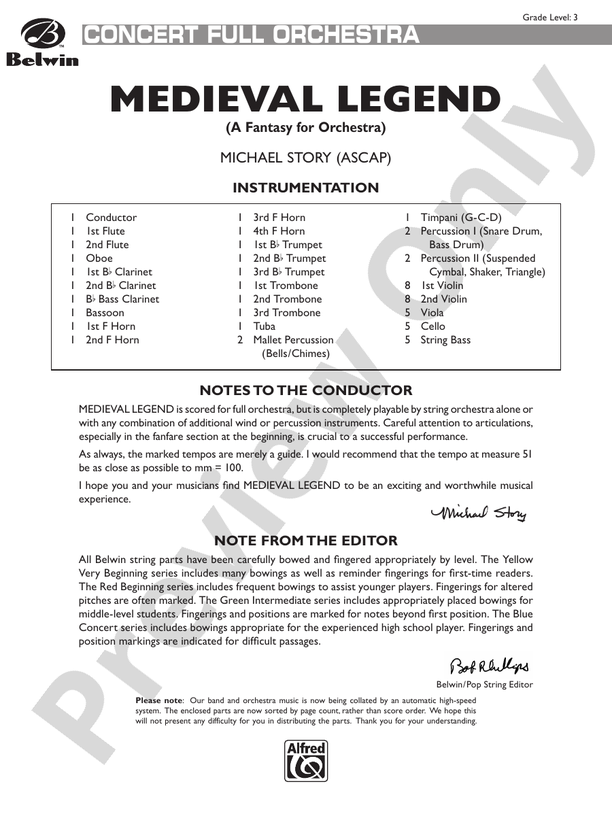 Medieval Legend – Full Orchestra Conductor Score & Parts (Digital Download)