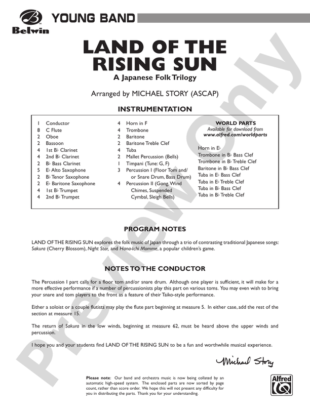 Land of the Rising Sun (A Japanese Folk Trilogy) - Concert Band Conductor Score & Parts (Digital Download)