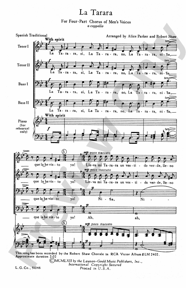 La Tarara – 4-Part Men's Chorus Choral Octavo (Digital Download)