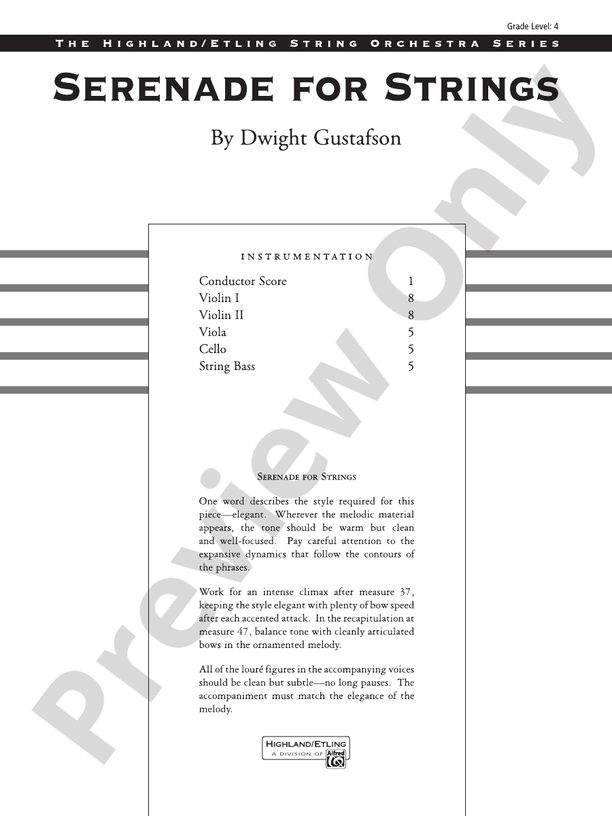 Serenade for Strings (Grade 4) – String Orchestra Conductor Score & Parts (Digital Download)