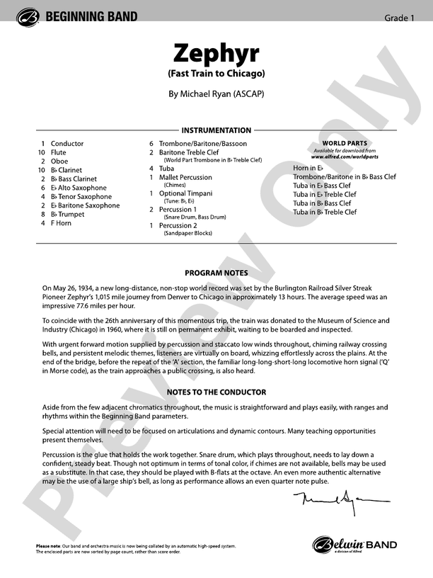 Zephyr - Concert Band Conductor Score & Parts (Digital Download)