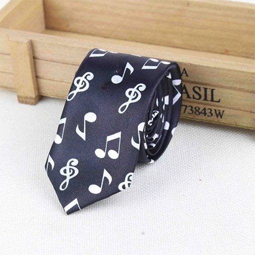 Music Neck Tie Black with White Notes and Clefs