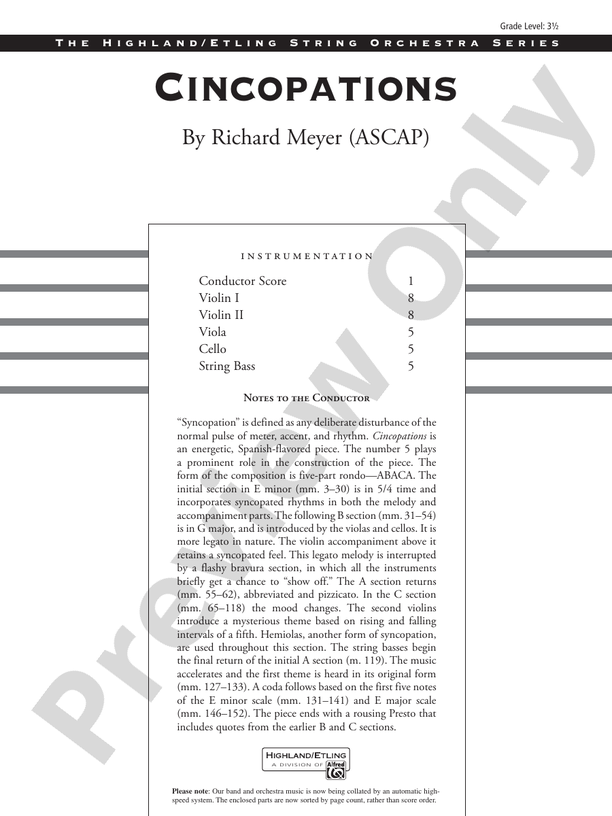 Cincopations – String Orchestra Conductor Score & Parts (Digital Download)