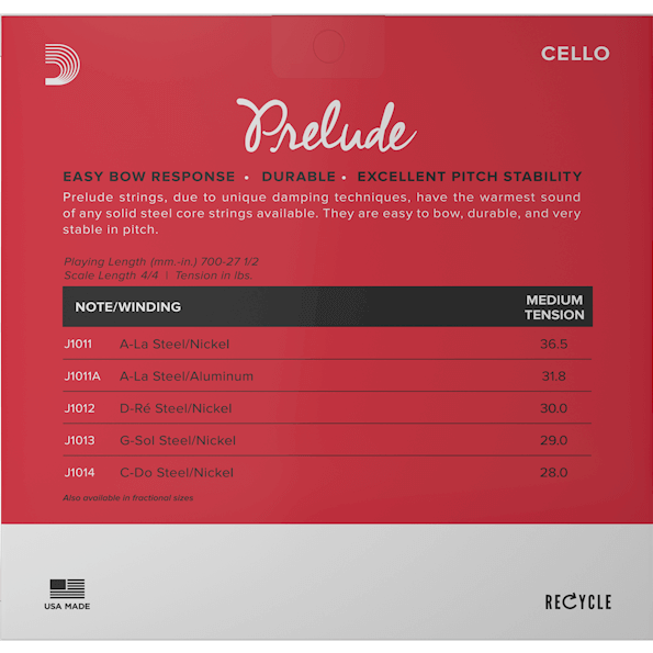 D'Addario Prelude Cello, Set (Med), 4/4