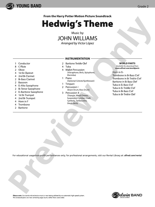 Hedwig's Theme (from Harry Potter) - Concert Band Conductor Score & Parts (Digital Download)
