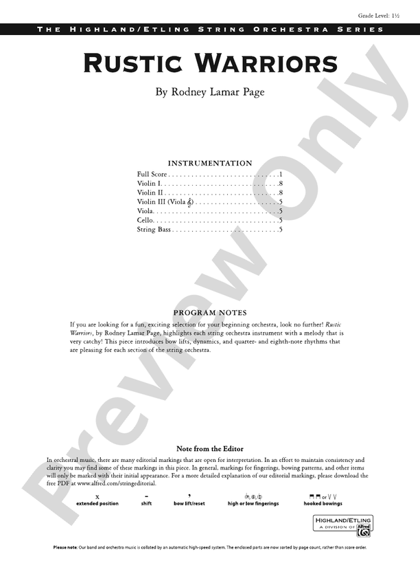 Rustic Warriors – String Orchestra Conductor Score & Parts