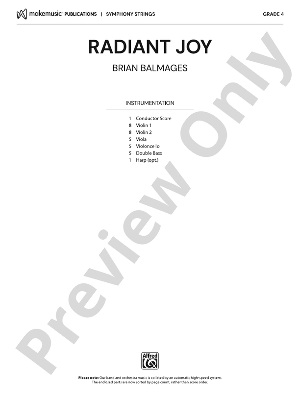 Radiant Joy – String Orchestra Conductor Score & Parts (Digital Download)