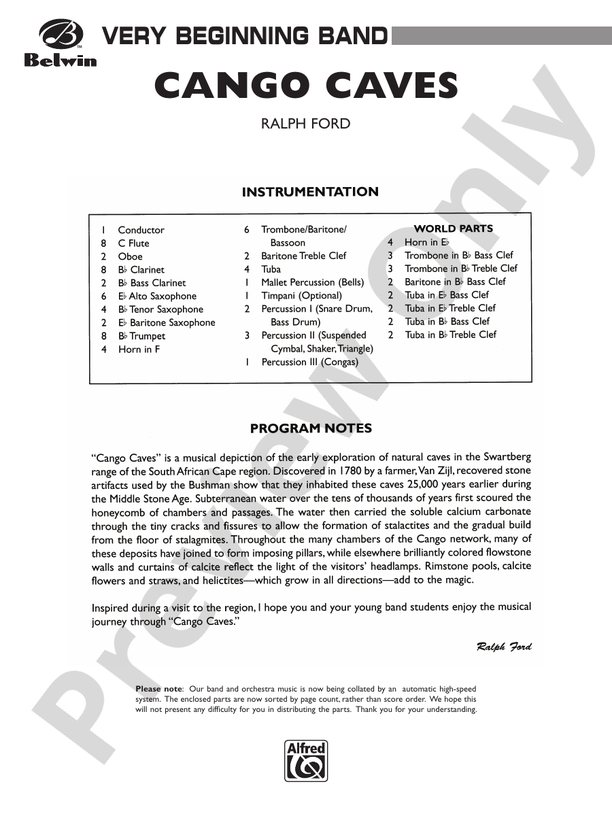 Cango Caves - Concert Band Conductor Score & Parts (Digital Download)