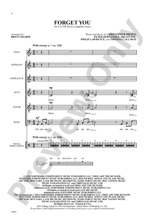 Forget You – SATB divisi, a cappella Choral Octavo (Digital Download)