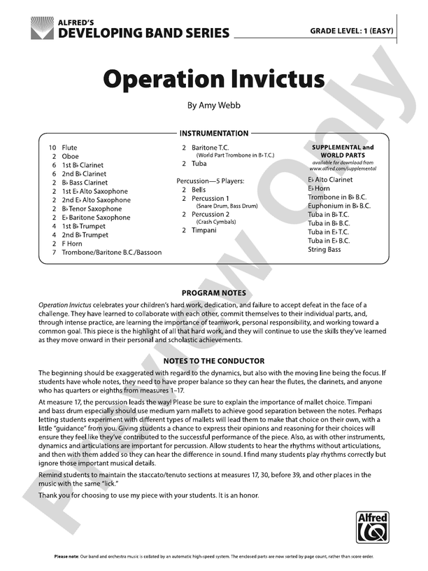 Operation Invictus - Concert Band Conductor Score & Parts (Digital Download)
