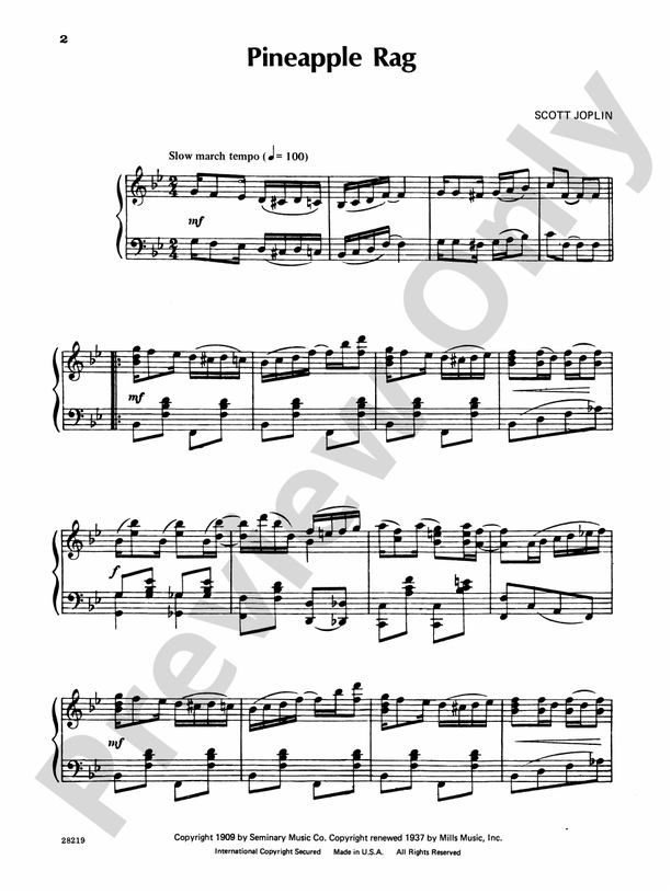 Joplin - Pineapple Rag (from The Sting) - Piano Solo - Piano (Digital Download)