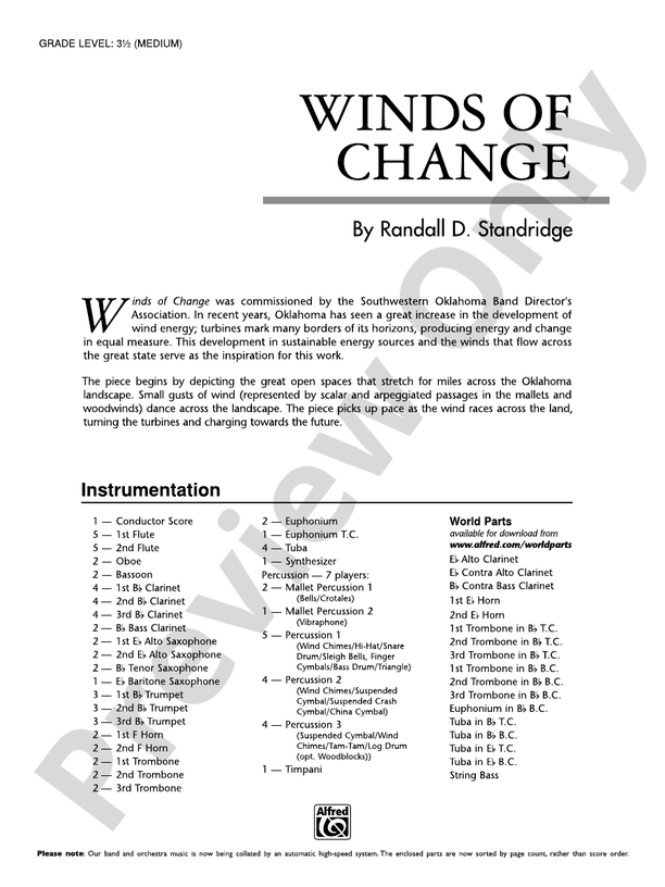 Winds of Change - Concert Band Conductor Score & Parts (Digital Download)