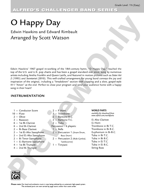 O Happy Day - Concert Band Conductor Score & Parts (Digital Download)