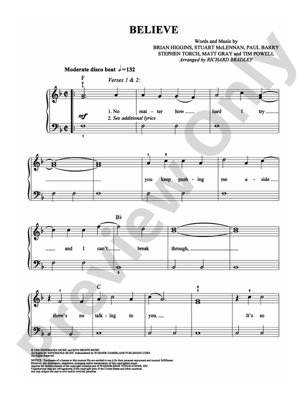Believe - Arr. Richard Bradley - Easy Piano (Digital Download)