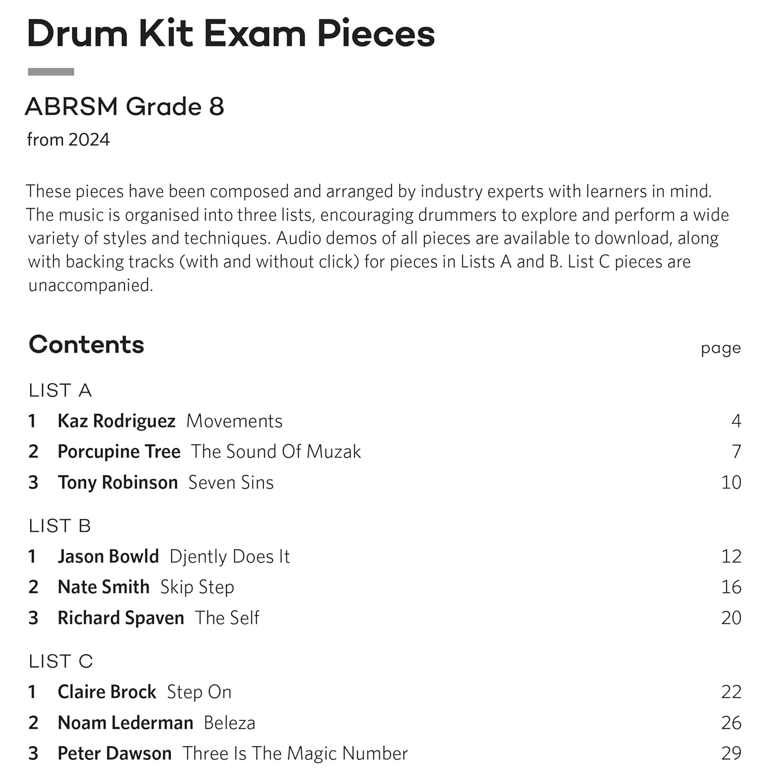 ABRSM Drum Kit Exam Pieces from 2024 Grade 8