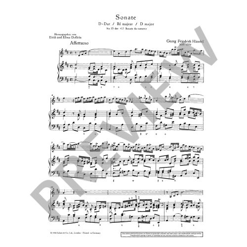 Handel - Sonata in DMaj #13 (15 Sonate da Camera) - Violin/Piano Accompaniment edited by Doflein Schott ED09187