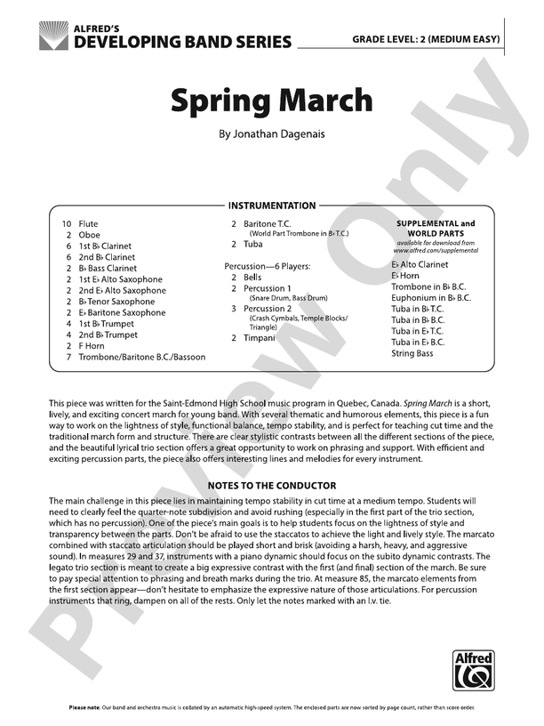 Spring March - Concert Band Conductor Score & Parts (Digital Download)