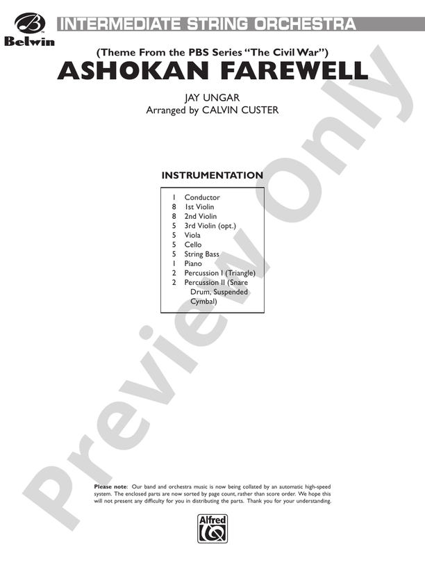 Ashokan Farewell (from "The Civil War") - String Orchestra Conductor Score & Parts (Digital Download)