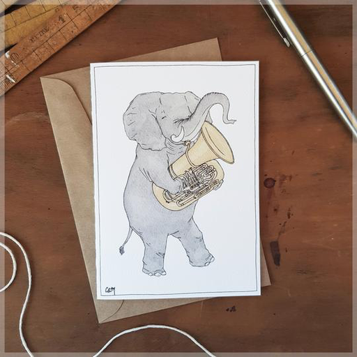 Greeting Card - Sketch Elephant Playing the Tuba