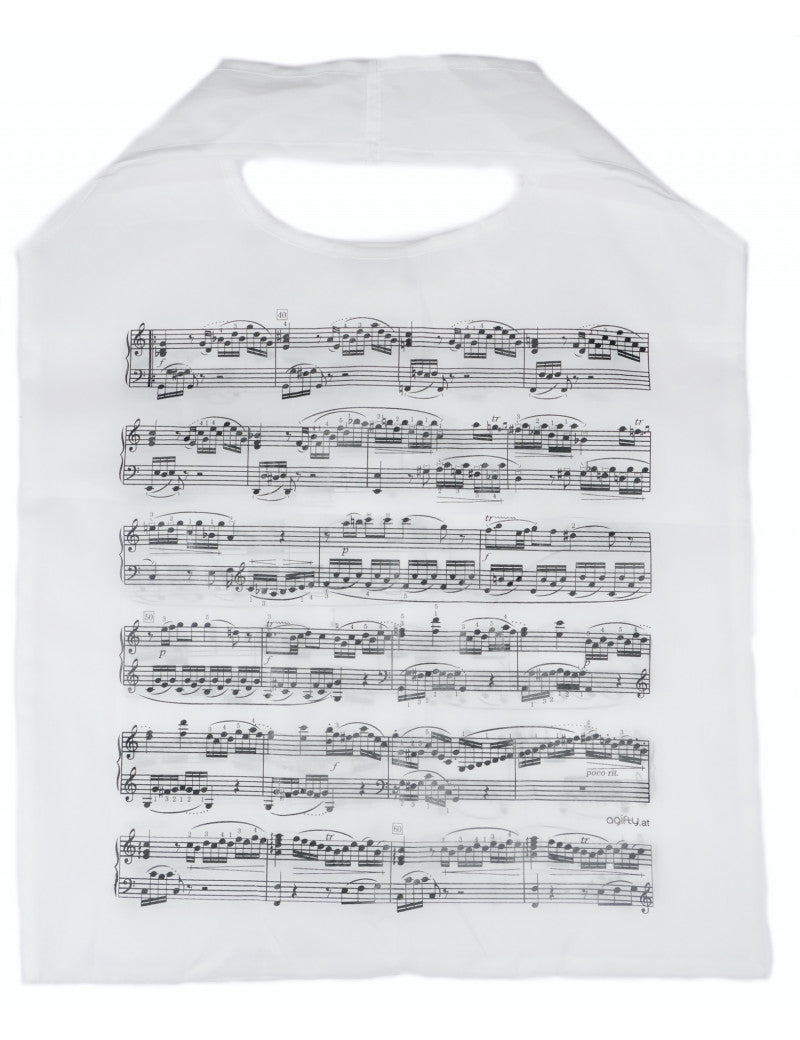 Folding Shopping Bag White with Black Music Manuscript